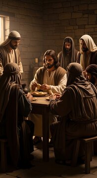 Jesus and disciples in Last Supper.