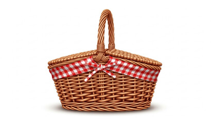 Fototapeta premium Wicker Picnic Basket with Checkered Lining Realistic Vector Illustration