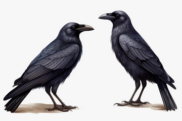 Naklejka premium Two intelligent corvids with dark feathers illustrating wildlife and ornithology