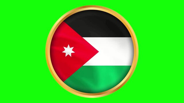 Jordan Round Framed National Wavy Flag. Circular Blowing Flag of Jordan with Gold Frame.