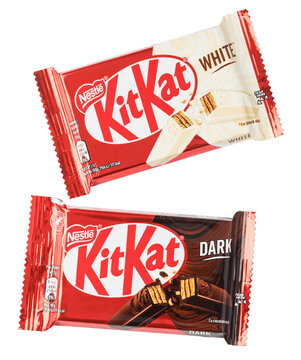 Kitkat white and dark chocolate bars combination