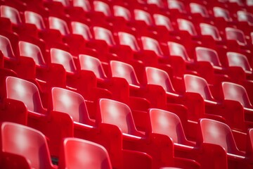 Obraz premium Empty red seats arranging in neat rows at an outdoor stadium arena