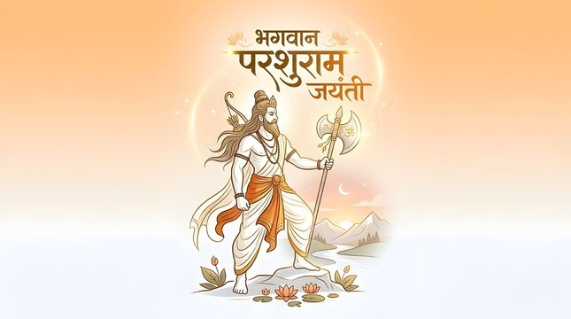 Lord Parshuram Jayanti Greeting Illustration with Axe and Bow, Bhagwan Parshuram Avatar of Vishnu for Hindu Festival Background