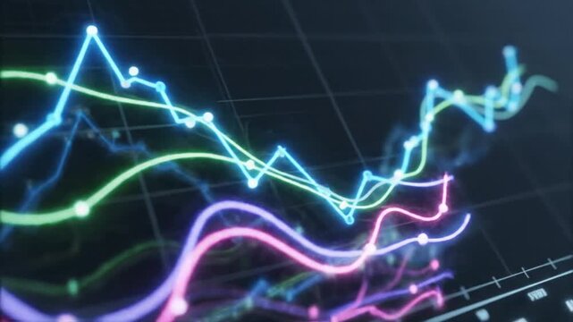 Colorful graph lines on screen display.
