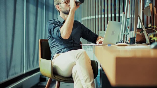 Entrepreneur Analyzing Financial Reports At Workplace. Office Worker Studying Statistics