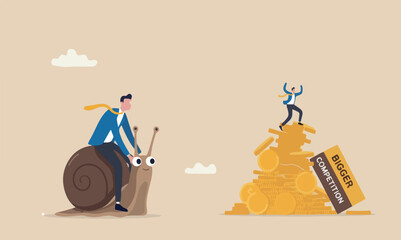 Slow stupid mistake, businessman idiot leader riding slow snail never reach goal, losing competition © kadir