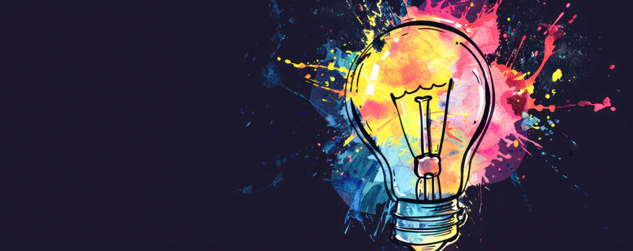 navy backdrop minimal space light bulb line black explosion colorful creative thinking abstract