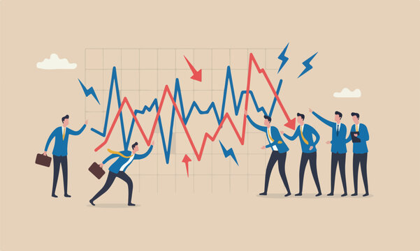 Financial good businessman to investor fall uncertainty, volatile arrow profit graph
