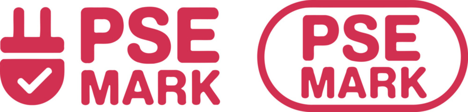 PSE Mark Certification Icons for Electrical Safety Compliance in Japan, Vector Red Symbols Isolated on White