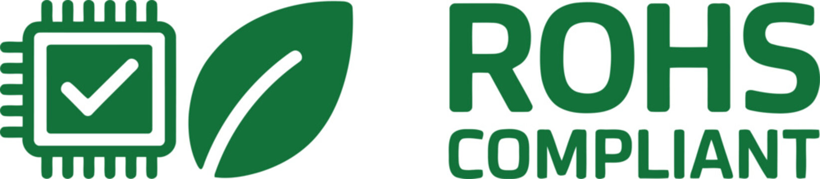 ROHS Compliant Certification Icon with Green Leaf and Microchip for Electronics and Environmental Safety