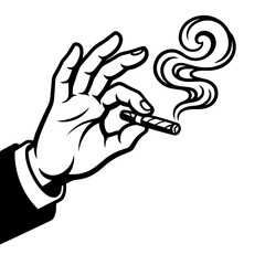 Obraz premium hand holding cigarette with smoke line drawing illustration vector clipart black and white