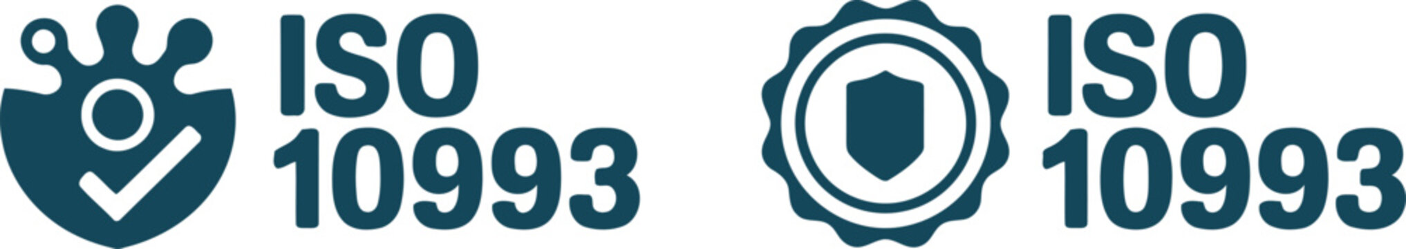ISO 10993 certification icons for medical device biocompatibility and safety compliance vector illustration