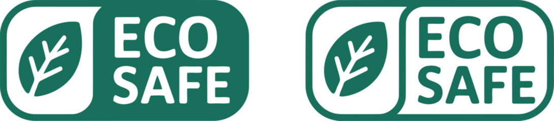 Obraz premium Eco Safe Label Icons with Leaf Symbol for Sustainable and Environmentally Friendly Products Packaging