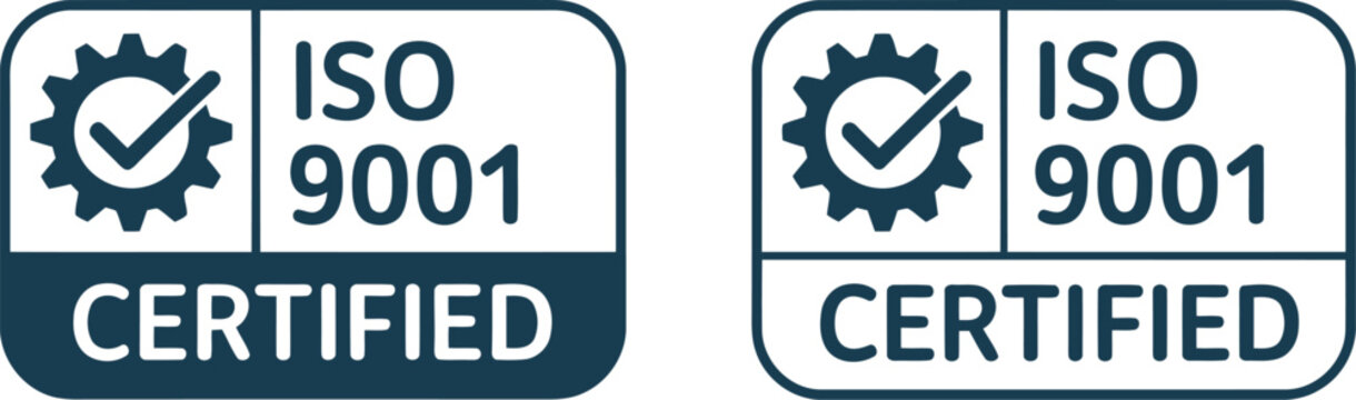 ISO 9001 Certified Badge Vector Icon Set for Quality Management and Compliance Documentation