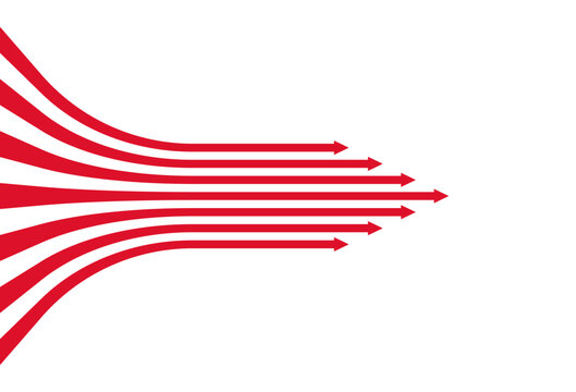 Red arrows converging and pointing right representing growth