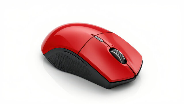 Red Computer Mouse with Black Grip on White Background
