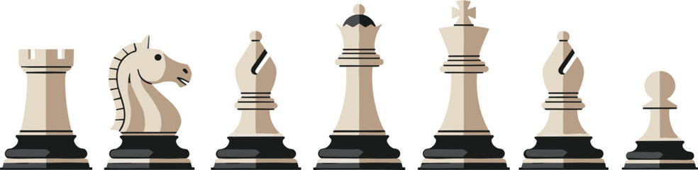 Chess Pieces Vector Set Including Rook, Knight, Bishop, Queen, King, and Pawn for Board Game, Strategy, and Educational Designs © MD