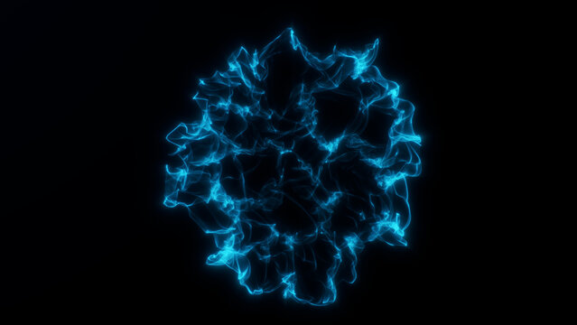 Abstract blue glowing energy core with fluid plasma waves forming dynamic organic structure futuristic digital motion dark background seamless loop animation 4K