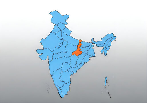 Map of India highlighting Bihar state in orange against blue country outline
