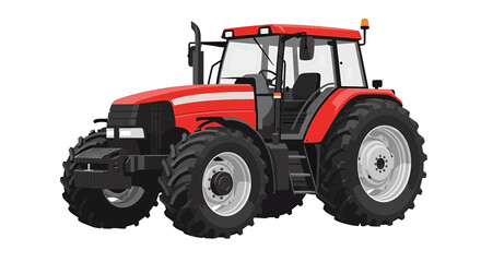red tractor vector illustration with large tires and cabin, flat design © Mamun