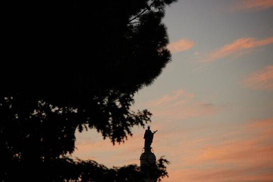 Trajan's Column in Rome, Italy at sunet 
