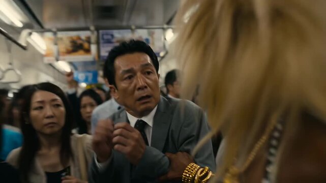 痴漢冤罪-電車内で痴漢をでっちあげサラリーマンを連行するヤマンバギャル