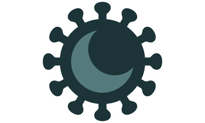 Fototapeta premium Stylized coronavirus particle icon with crescent moon shape inside