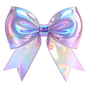 Shiny pearlescent bow tie with rainbow reflections for elegant gift packaging and feminine branding and magical fairy tale themes and romantic decoration