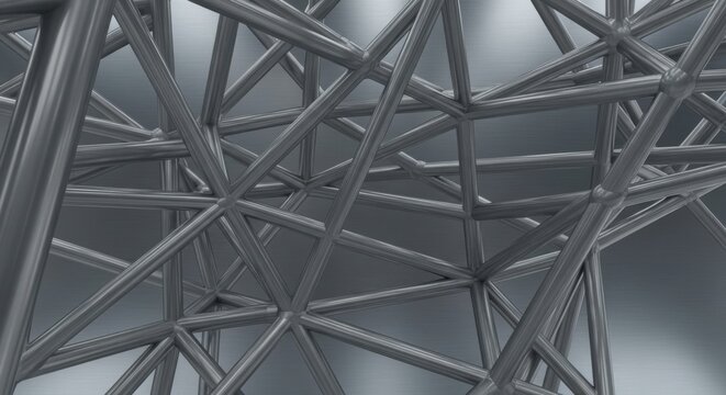 Intricate Gleaming Titanium Framework Structure With Complex Geometric Intersections