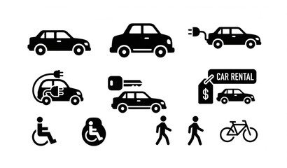 Naklejka premium Transportation Glyph Icon Set Car Automobile Electric Vehicle Vector