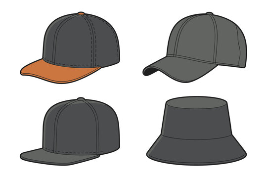 Four different styles of hats are displayed in a simple graphic illustration