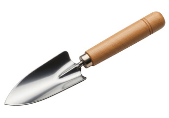 Fototapeta premium Handheld metal trowel with wooden handle for gardening tasks