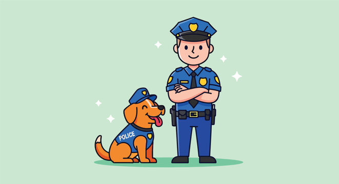Police Officer and Dog Partner Illustration.