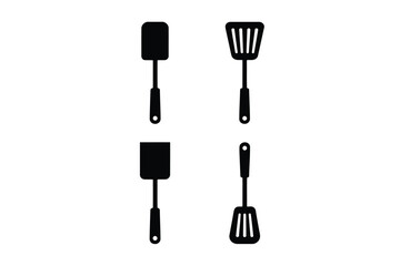 Black silhouettes of kitchen spatulas and turners displayed in a simple graphic arrangement © MDMINTU