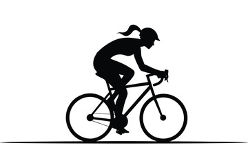 Obraz premium Silhouette of a cyclist riding a road bike against a stark white background