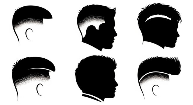 Six black male head silhouettes showing different hairstyles.