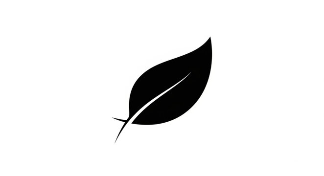 Single Black Leaf Silhouette Simple Natural Icon Emblem.