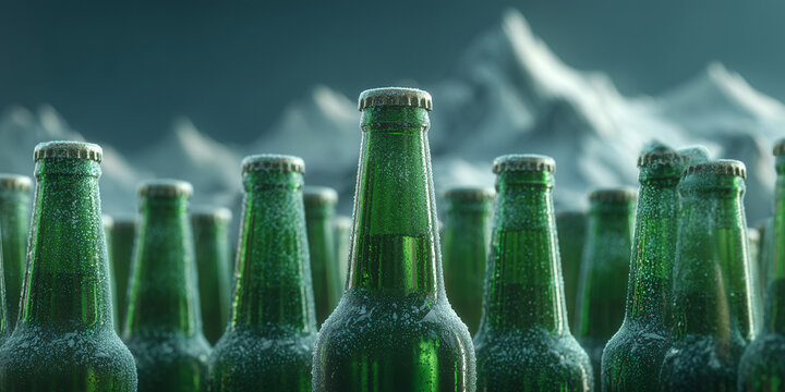 Cold bottles of refreshing beverages in a chilly environment