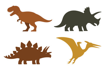 Silhouettes of a tyrannosaurus rex triceratops stegosaurus and pterodactyl © MDMINTU