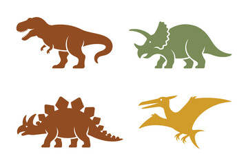 Silhouettes of four prehistoric dinosaurs including a tyrannosaurus rex and triceratops © MDMINTU