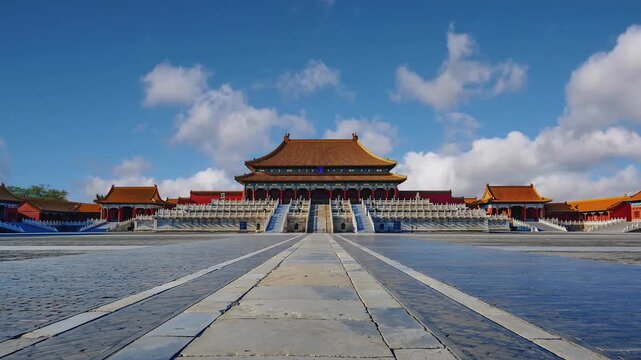 Time-lapse video showcasing the iconic Hall of Supreme Harmony in the Forbidden City under the changing sky, emphasizing its architectural beauty and historical significance.