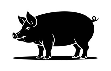 Fototapeta premium Black silhouette vector of a pig standing to the side