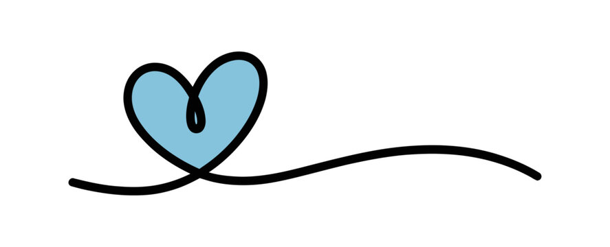 Vector illustration of a blue heart with a black swirl extending from it