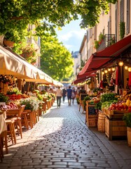 Obraz premium Sunny European market street