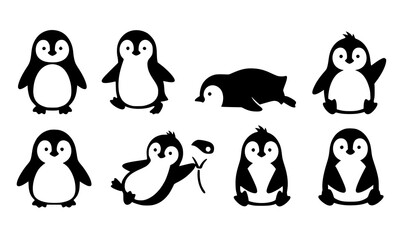 Cute penguin set cartoon arctic animals collection vector illustration © Sadman