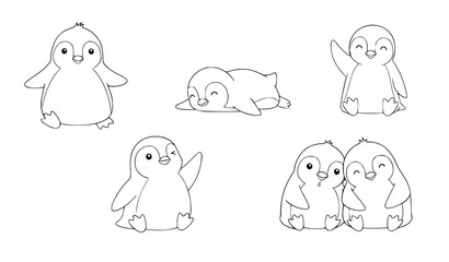 Penguin set hand drawn cute arctic animals vector illustration © Sadman