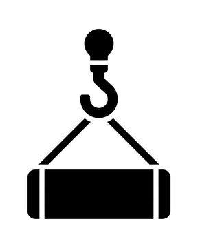 Vector graphic of a hook lifting a heavy object with a white background