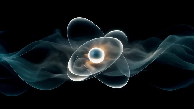 Macro of Atomic Orbital Probability Cloud Glowing Softly in Dark Space