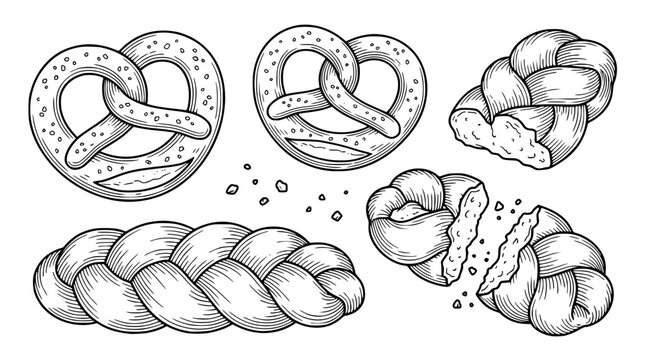 Vector illustration of pretzels and braided bread designs