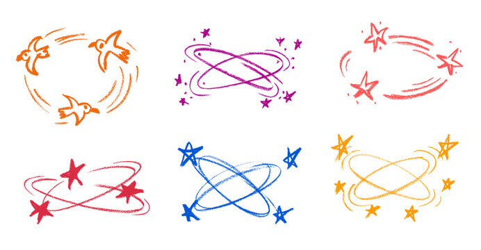 Seeing Stars Dizziness Crayon Chalk Drawing Doodle Vector Set